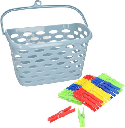 Plasticforte Wasknijpers ophang mandje/bakje - ijsblauw - met 72x plastic knijpers