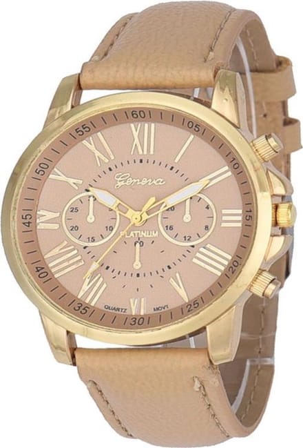 Fako® - Horloge - Geneva - Roman - Metal - Beige