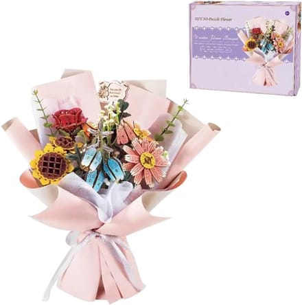 Houten Bloemen Puzzel - 3D Model Kit - Decoratie Bouwen - Verstelbare Hoogte - 384+ Stukjes - Veelkleurig