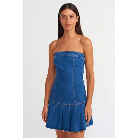 Aangesloten Strapless Denim Mini-jurk