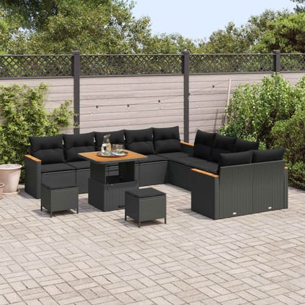 vidaXL - Tuinbank - Set - 13 - st - Zwart - poly - rattan
