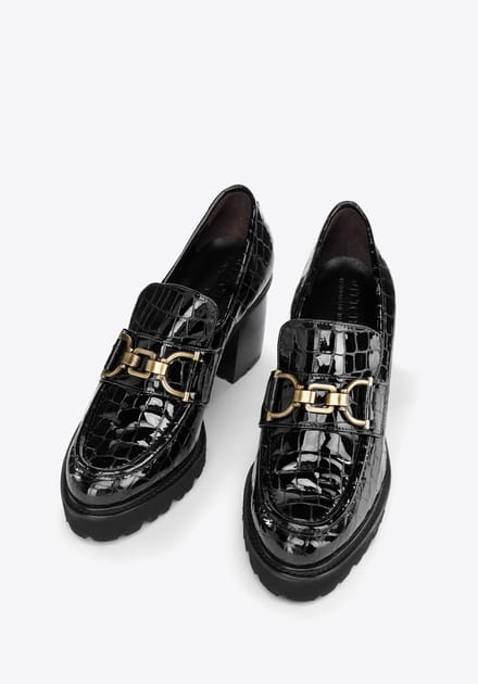 Wittchen Dames Patent Leather Croco Buckle Pumps Zwart Patent Leather