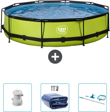 EXIT Rond Lime Frame Zwembad - 360 x 76 cm - Inclusief Pomp - Solarzeil - Schoonmaakset - Nu extra voordelig