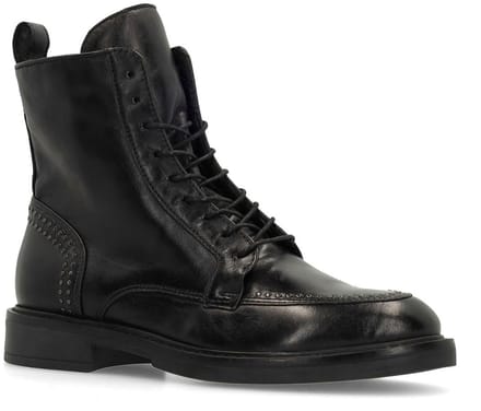 Manfield - Dames - Zwarte leren biker boots - Maat 41