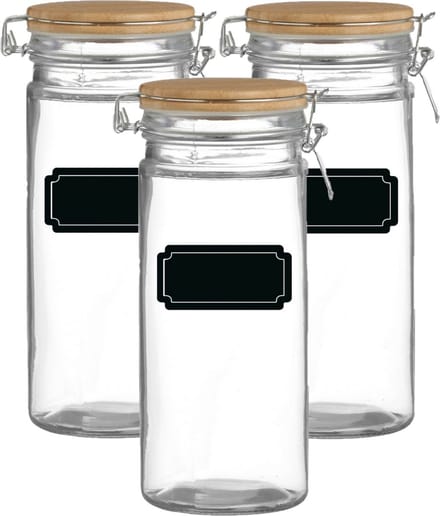 Weckpot/inmaakpot - 4x - 1.3L - glas - met beugelsluiting - incl. etiketten