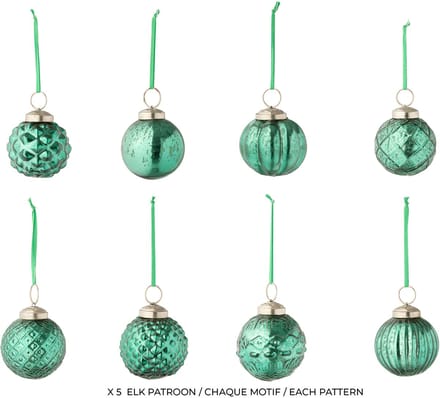 J-Line kerstbal 8 Patronen - glas - groen - doos van 40