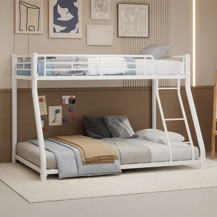 PHOEBE CAT Stapelbed - 90/140x190 cm - Metalen bedframe - Met veiligheidshekken - Kinderbed - Wit