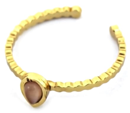 Ring met Druppel - RVS - One Size - Goudkleurig en Roze