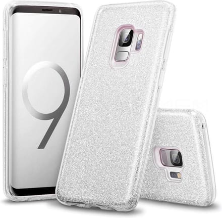 HB Hoesje Geschikt voor Samsung Galaxy S9 Plus - Glitter Back Cover - Zilver