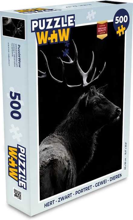 Puzzel Hert - Zwart - Portret - Gewei - Dieren - Legpuzzel - Puzzel 500 stukjes