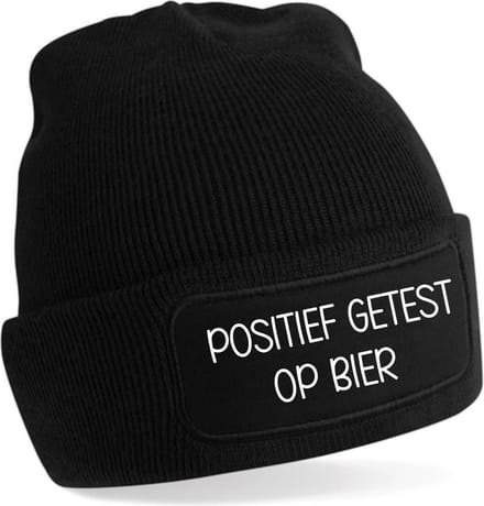 Beanie/ Muts Positief getest op Bier. Zwart- 1 Maat- Ski muts- ski vakantie outfit- warme muts