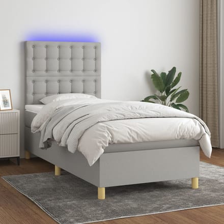 vidaXL - Boxspring - met - matras - en - LED - stof - lichtgrijs - 100x200 - cm