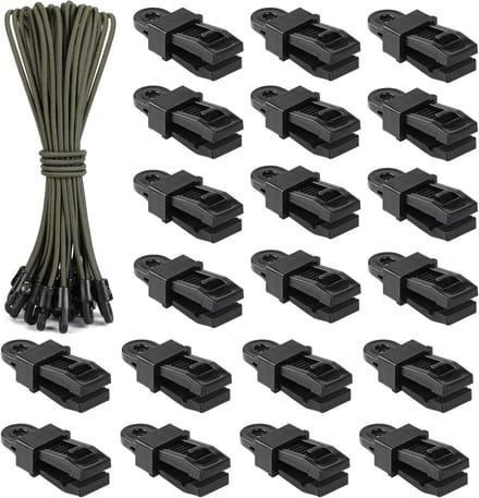 Pack van 20 Stretch Rubbers en Clips voor Zeilen, Tent, Camping en Banners - 25 cm Groen