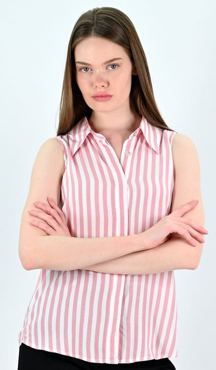YesMooi - Rood Gestreepte Mouwloze Blouse - XL (42) - 100% Katoen