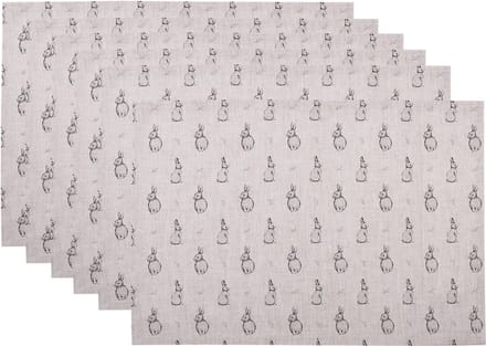 Clayre & Eef Placemats Set van 6 48x33 cm Beige Grijs Katoen Konijn