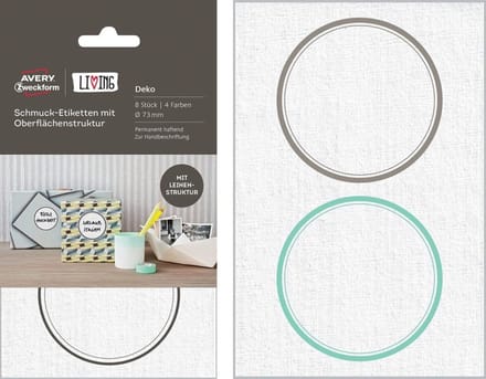 LIVING 8x sieradenlabels Ø 73mm linnenstructuur