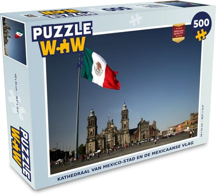 Puzzel Kathedraal van Mexico-stad en de Mexicaanse vlag - Legpuzzel - Puzzel 500 stukjes