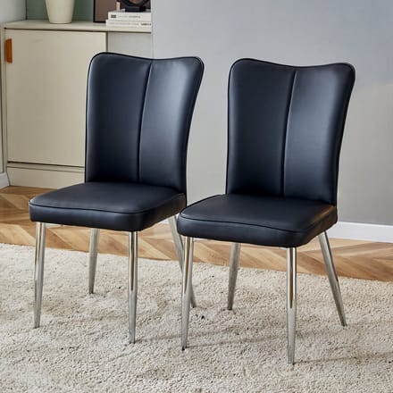 MODENUIT Eetkamerstoel – Set van 2 – Ergonomische Rugleuning – Voor Eetkamer, Kantoor – PU en Metaal – Zwart/Zilver