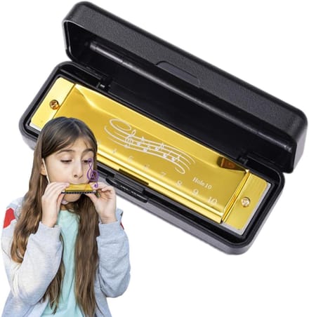 Mondharmonica Kinderen - Muziek Speelgoed - Eerste Muzieklessen - Metaal ABS Constructie - 12cm Pakket - Goud