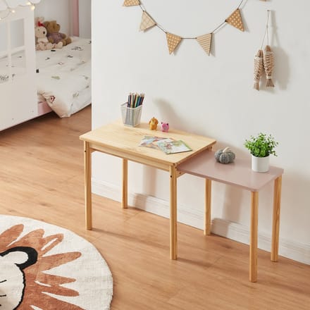 Kindertafel Skellefteå met uitschuifbaar tafelblad naturel en roze [en.casa]