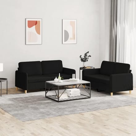 Luxe 2-Delige Zwarte Stoffen Sofa – Zwart – Industrohome