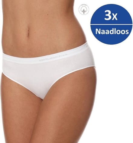 Brubeck Dames Ondergoed Hipster - Naadloos Elastisch Katoen 3-Pack - Wit - M