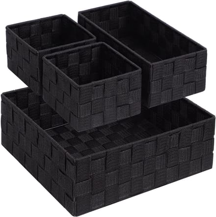Geweven Opbergdozen - Lade Manden - Ruimte Besparen - Met Staaldraad Frame - Set van 4 - Zwart