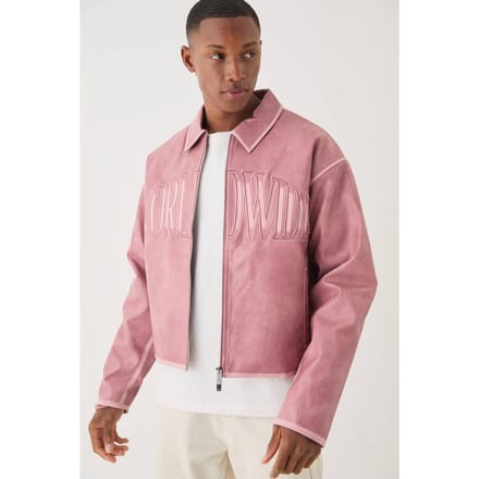 Boxy Tumble PU Applique Harrington Jas In Roze | Pink | Size Medium