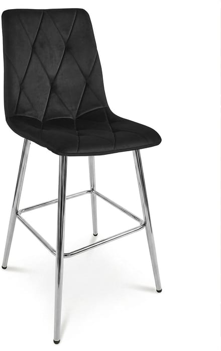 Barkruk LIBRA - Zwart fluweel - zilveren metalen poten - Modern design