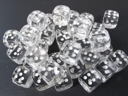 Chessex Translucent Clear/white D6 12mm Dobbelsteen Set (36 stuks)