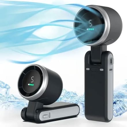 Draagbare, opvouwbare handventilator - USB-oplaadbaar, ultrastil, 5 instelbare windsnelheden, 3600mAh-batterij, zwart.