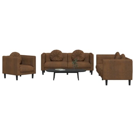 vidaXL - 3-delige - Loungeset - met - kussens - fluweel - bruin