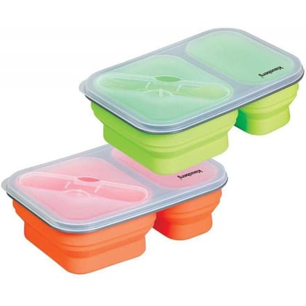 Klausberg - Opvouwbare Siliconen Lunchbox - Dubbele Compartiments - Inclusief Bestek