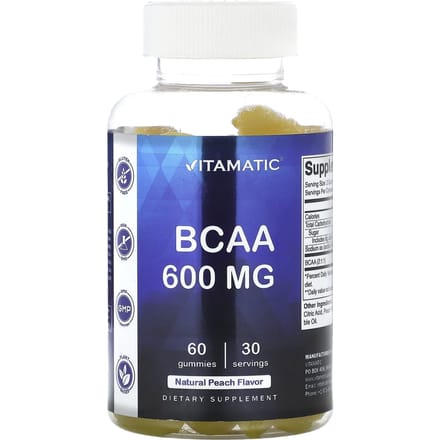 Vitamatic, BCAA, pêche naturelle, 600 mg, 60 gommes (300 mg par bonbon gélifié)