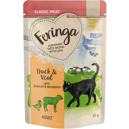 24x85g Maaltijdzakjes Eend & Kalfsvlees met Broccoli Feringa Kattenvoer