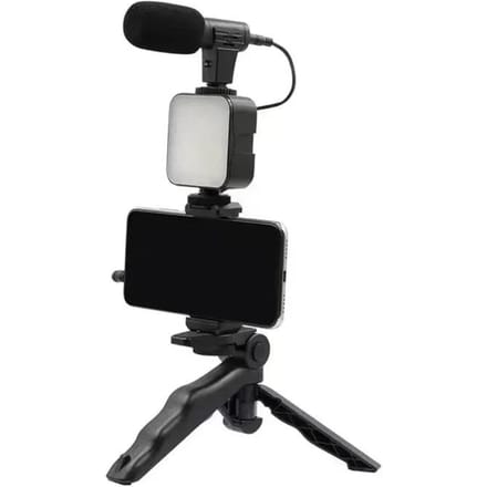 Mobiele statiefset met microfoon LED-invullicht handheld live-uitzending mini draagbare fotografie live-uitzending invullicht black