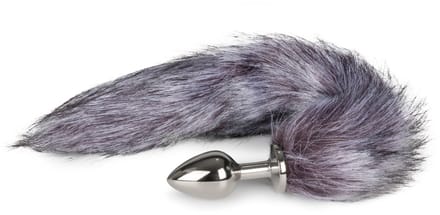 Medium zilverkleurige buttplug met vossenstaart