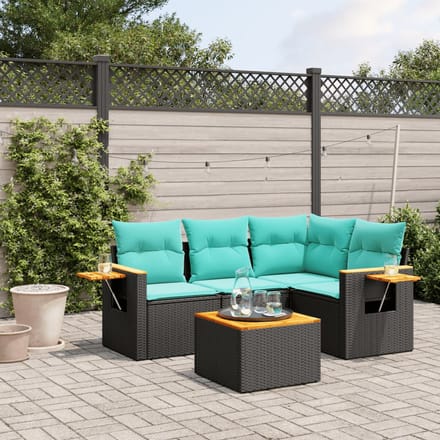 vidaXL - 5-delige - Loungeset - met - kussens - poly - rattan - zwart