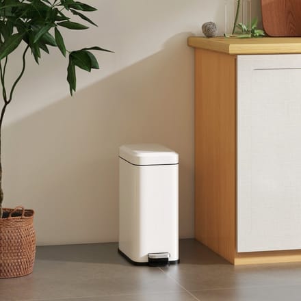 MODFU - Pedaalemmer - Rechthoekig Met Binnenemmer - Compact - Badkamer - Metaal - Wit - 5 L