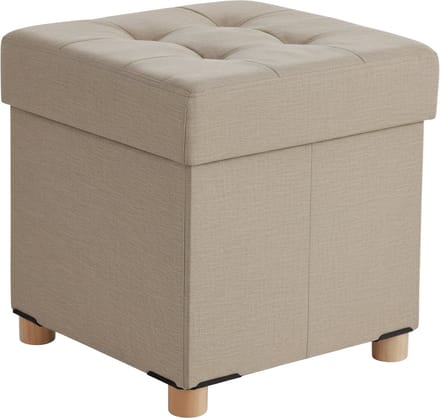 Poef met opbergruimte - 38 cm - linnen look - beige