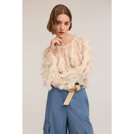 Motivi Long-sleeved Lace Blouse With Ruching White Taglia: 44 | Magliette intime Outlet | Donna | Bianco