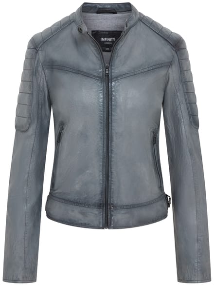 Dames Grijs Retro Gewatteerd Leren Bikerjack - Horten