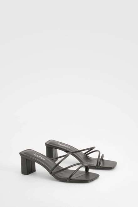 boohoo Dames Strappy Mule met lage blokhakken | Black | Maat: 3