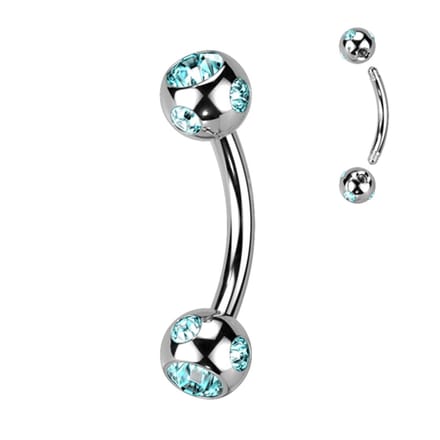 piercing curved crystal ball 1.2x8x4 - aqua - LMPiercings