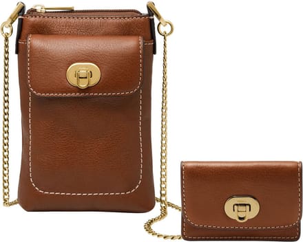 FOSSIL Leren Telefoontasje Schoudertas Harper Phone Bag Brown Bruine