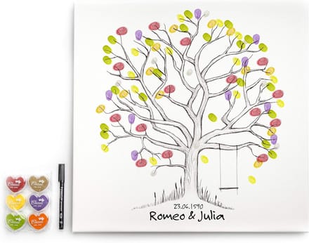 Gastenboek Canvas - Vingerafdruk Boom - Feestelijke Herinneringen - Interactief Design - 50x50cm - Wit met Kleur