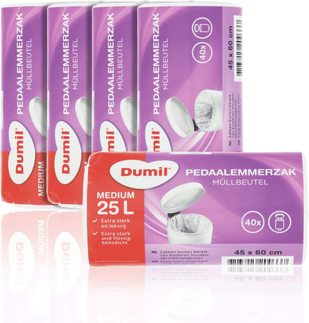 Dumil® | 5 rollen a 40 Pedaalemmerzakken Medium | 25 liter | 200 stuks voordeelpak | extra sterk