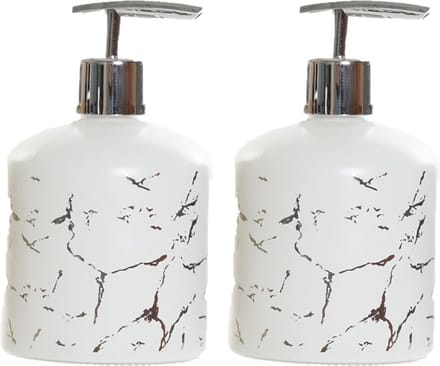 Items Zeeppompje/dispenser - 2x - glas - wit - 350 ml - navulbaar - 14 cm - badkamer/keuken/toilet