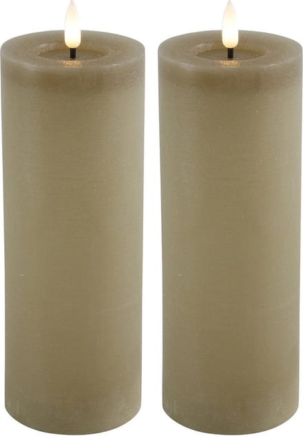 Countryfield Lyon LED kaarsen/stompkaarsen - 2x - beige - D7,5 x H20 cm - timer