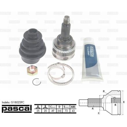 Homokineet reparatie set, aandrijfas PASCAL G18025PC